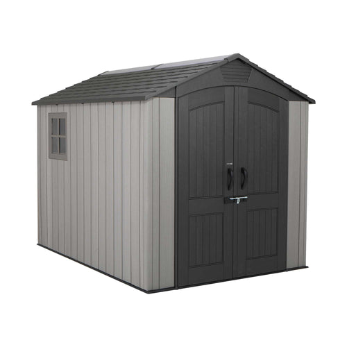 7 x 9.5 ft Outdoor Garden Storage Shed with Steel-Reinforced Roof, HDPE Construction, Skylight & Lockable Double Doors