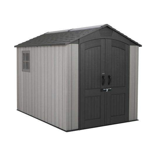 7 x 9.5 ft Outdoor Garden Storage Shed with Steel-Reinforced Roof, HDPE Construction, Skylight & Lockable Double Doors