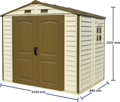 8 x 6 ft Plastic Garden Storage Shed with Fixed Window, Metal Foundation Kit & Steel-Reinforced Roof Structure