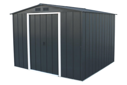 8 x 8 ft Outdoor Metal Garden Storage Shed with Galvanized Steel Construction, Reinforced Roof, Sliding Doors & Ventilation
