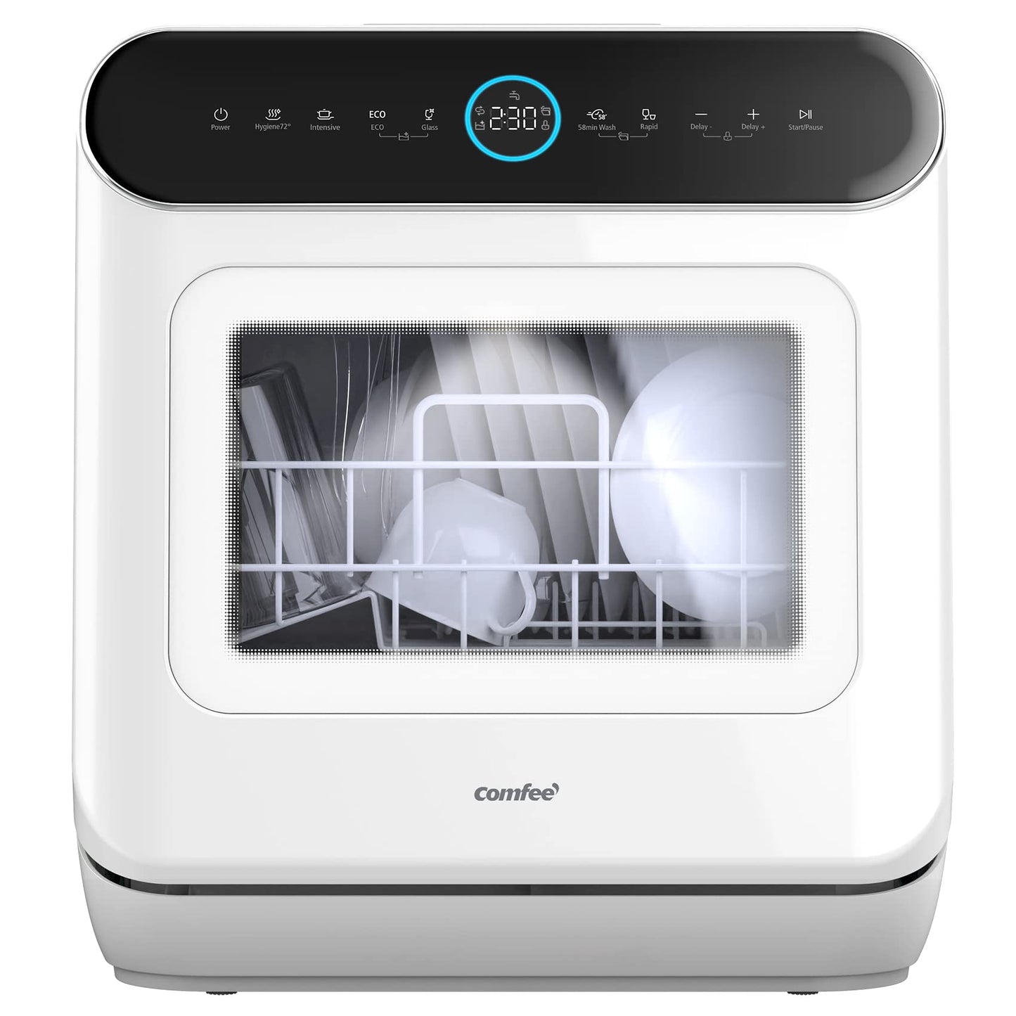 COMFEE‘ Table Top Dishwasher, Mini Countertop Dishwasher with 6+3 Programs, Steam Wash, Baby Care & Fruit Wash, No plumbing, Delay Start, 72H Storage, Perfect for Singles or Couples