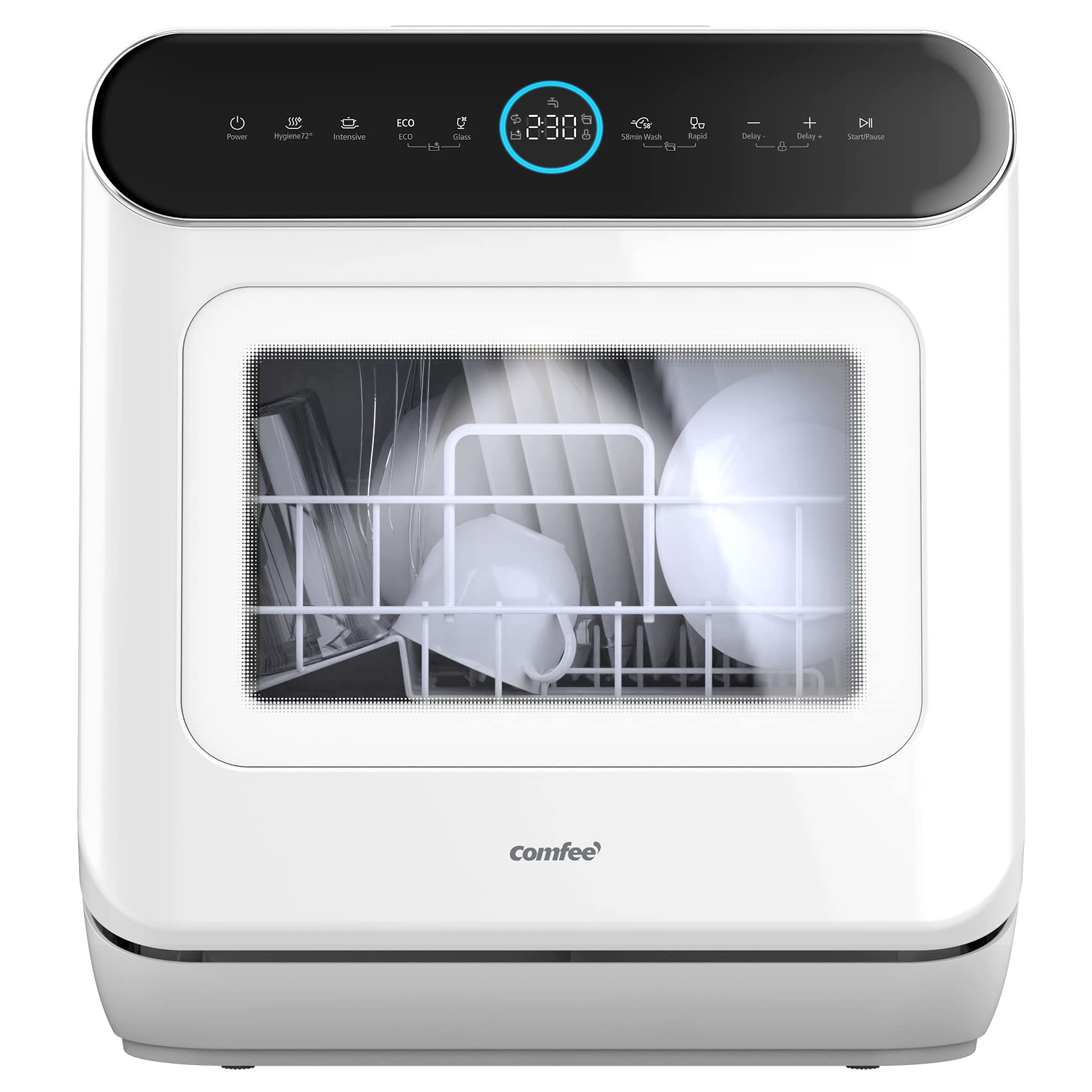 COMFEE‘ Table Top Dishwasher, Mini Countertop Dishwasher with 6+3 Programs, Steam Wash, Baby Care & Fruit Wash, No plumbing, Delay Start, 72H Storage, Perfect for Singles or Couples