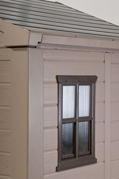 8 x 8 ft Outdoor Garden Storage Shed with Double Doors, Heavy-Duty Floor, Skylight & Weather-Resistant Resin Construction