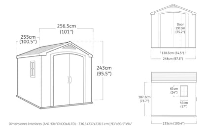 8 x 8 ft Outdoor Garden Storage Shed with Double Doors, Heavy-Duty Floor, Skylight & Weather-Resistant Resin Construction