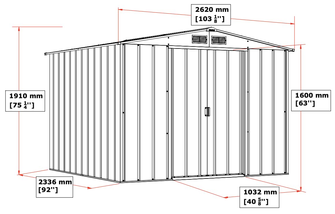 8 x 8 ft Outdoor Metal Garden Storage Shed with Galvanized Steel Construction, Reinforced Roof, Sliding Doors & Ventilation