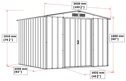 8 x 8 ft Outdoor Metal Garden Storage Shed with Galvanized Steel Construction, Reinforced Roof, Sliding Doors & Ventilation