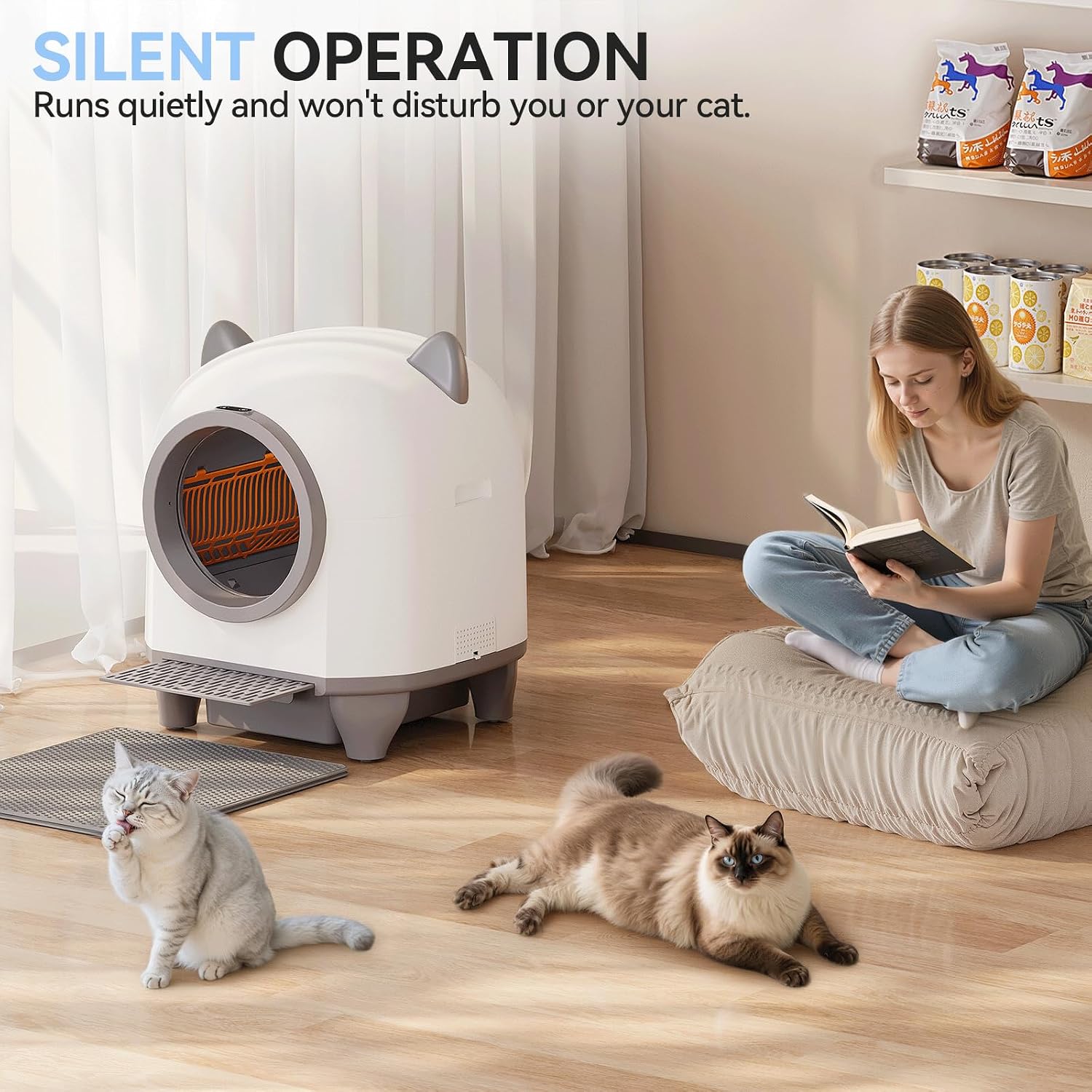 TRIUMPHKEY Automatic Cat Litter Tray, 90L Large Capacity Cat Litter Box with Anti-Pinch Safety,APP-Controlled Includes Scoop, Fragrance Box & Waste Bags, Enclosed for Odor Control, Easy to Clean