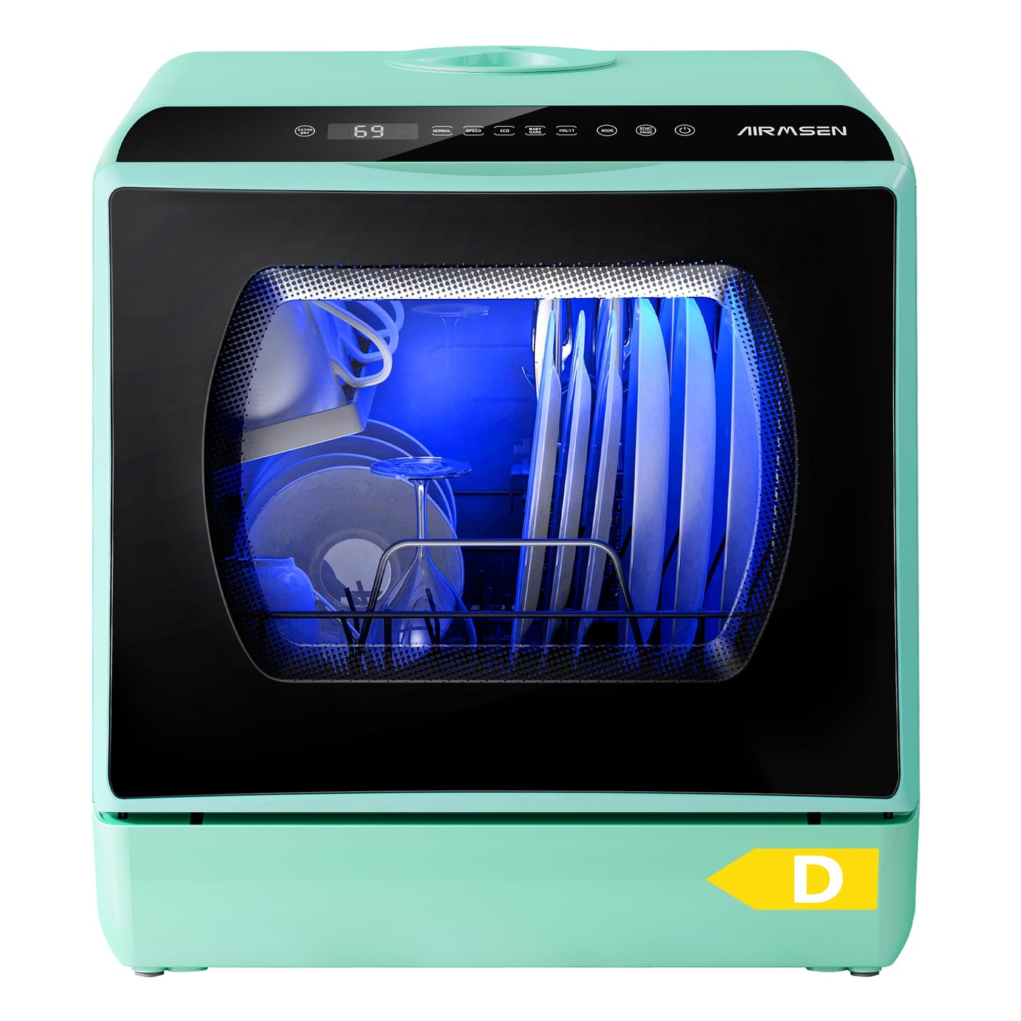 AIRMSEN Mini Table Top Dishwasher - Upgraded 6 Programs Portable Countertop Dishwasher No Plumbing with 2 Water Supply Modes for Kitchen Apartment Outdoor - with Baby Care Mode