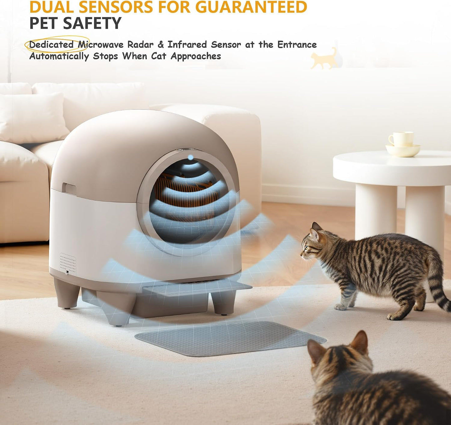 WARCAT Self Cleaning Litter Box Automatic, 90 L Automatic Cat Litter Box for Multiple Cats APP-Controlled with Smart Sensors, Safety Protection,Mat,1 Roll Garbage Bag (Brown)