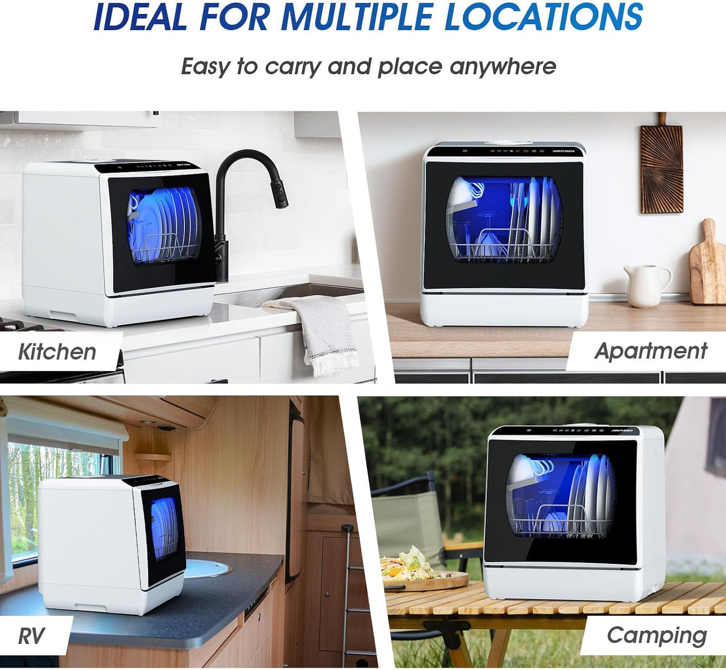 AIRMSEN Mini Table Top Dishwasher - Upgraded 6 Programs Portable Countertop Dishwasher No Plumbing with 2 Water Supply Modes for Kitchen Apartment Outdoor - with Baby Care Mode