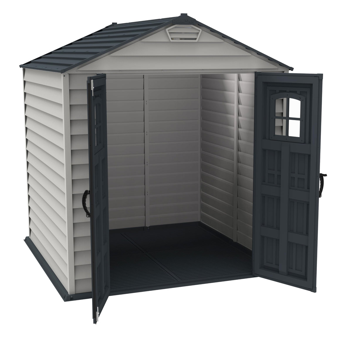 7 x 7 ft Plastic Garden Storage Shed with Heavy-Duty Floor, Fixed Door Windows & Steel-Reinforced Roof Structure