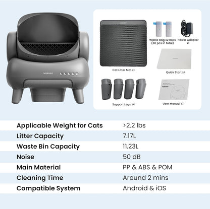 Neakasa M1 Plus Self Cleaning Cat Litter Tray, Open Top Automatic Litter Box with Large Capacity & App Control, Odour-Free Design for Busy Owners & Multi-Cat Homes, Ideal for Travel