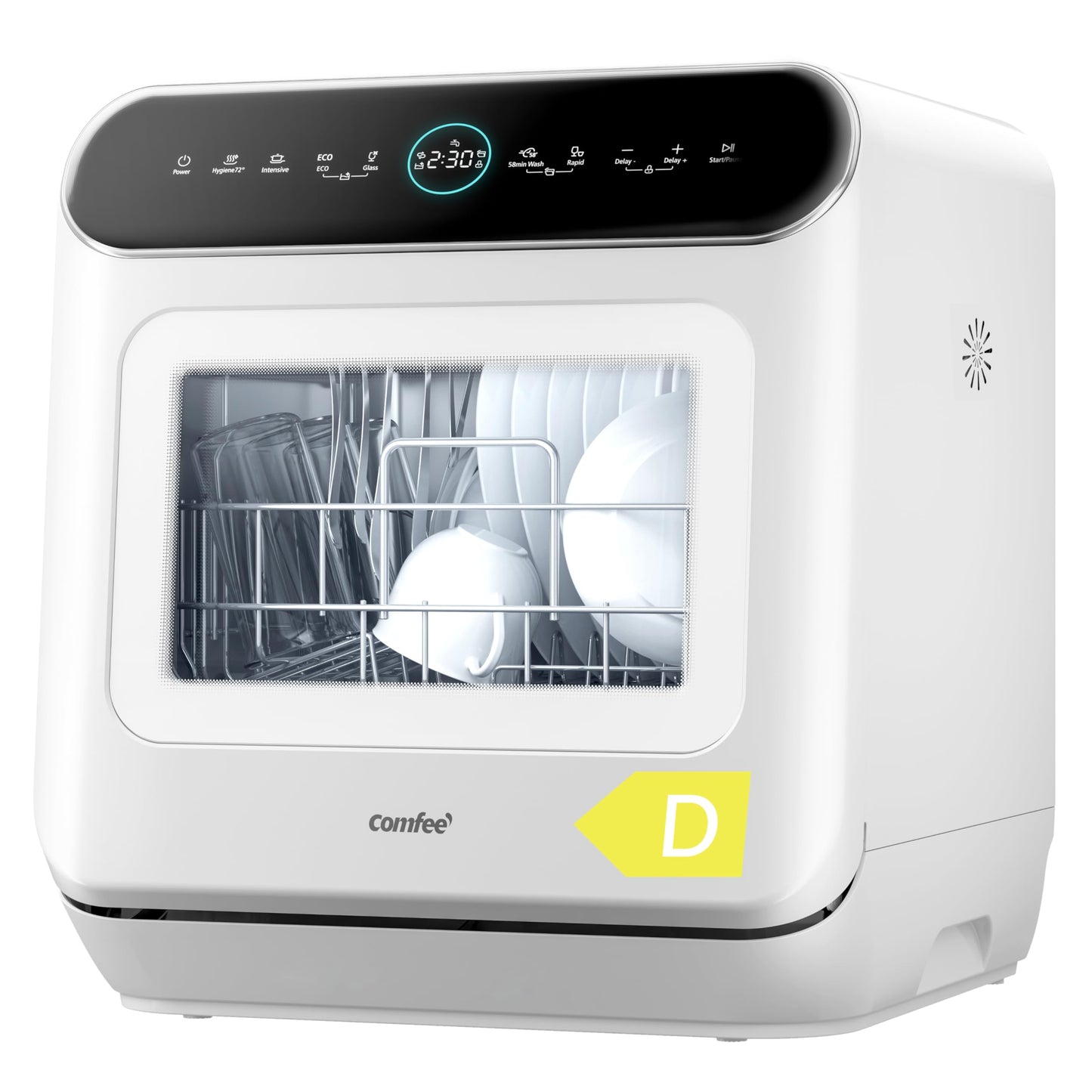 COMFEE‘ Table Top Dishwasher, Mini Countertop Dishwasher with 6+3 Programs, Steam Wash, Baby Care & Fruit Wash, No plumbing, Delay Start, 72H Storage, Perfect for Singles or Couples