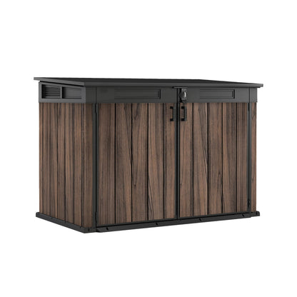 2020L Horizontal Outdoor Storage Shed with Wood-Effect Resin Construction, Lockable Doors, Hydraulic Lid & Easy Access Design