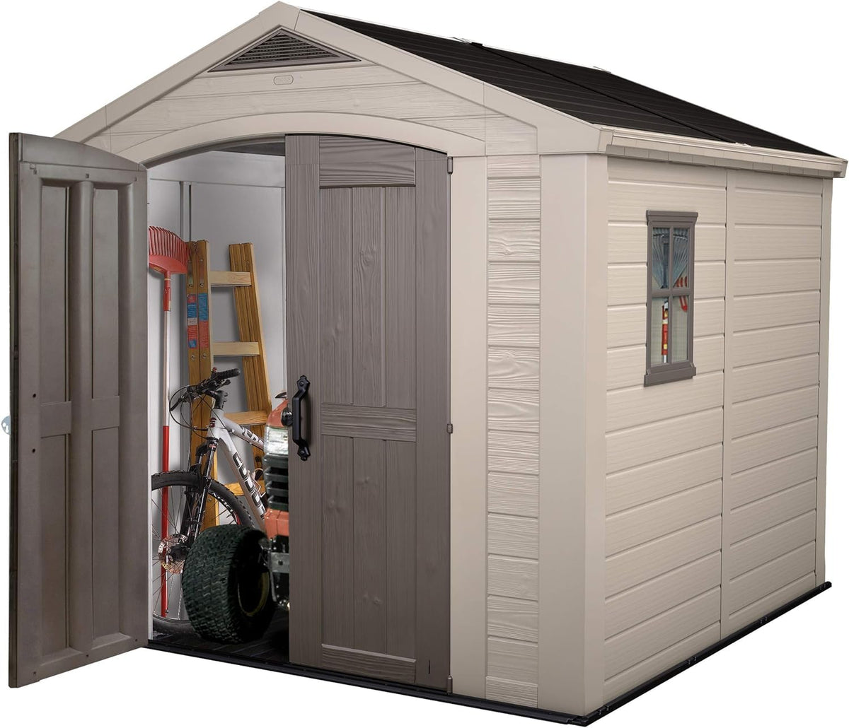 8 x 8 ft Outdoor Garden Storage Shed with Double Doors, Heavy-Duty Floor, Skylight & Weather-Resistant Resin Construction