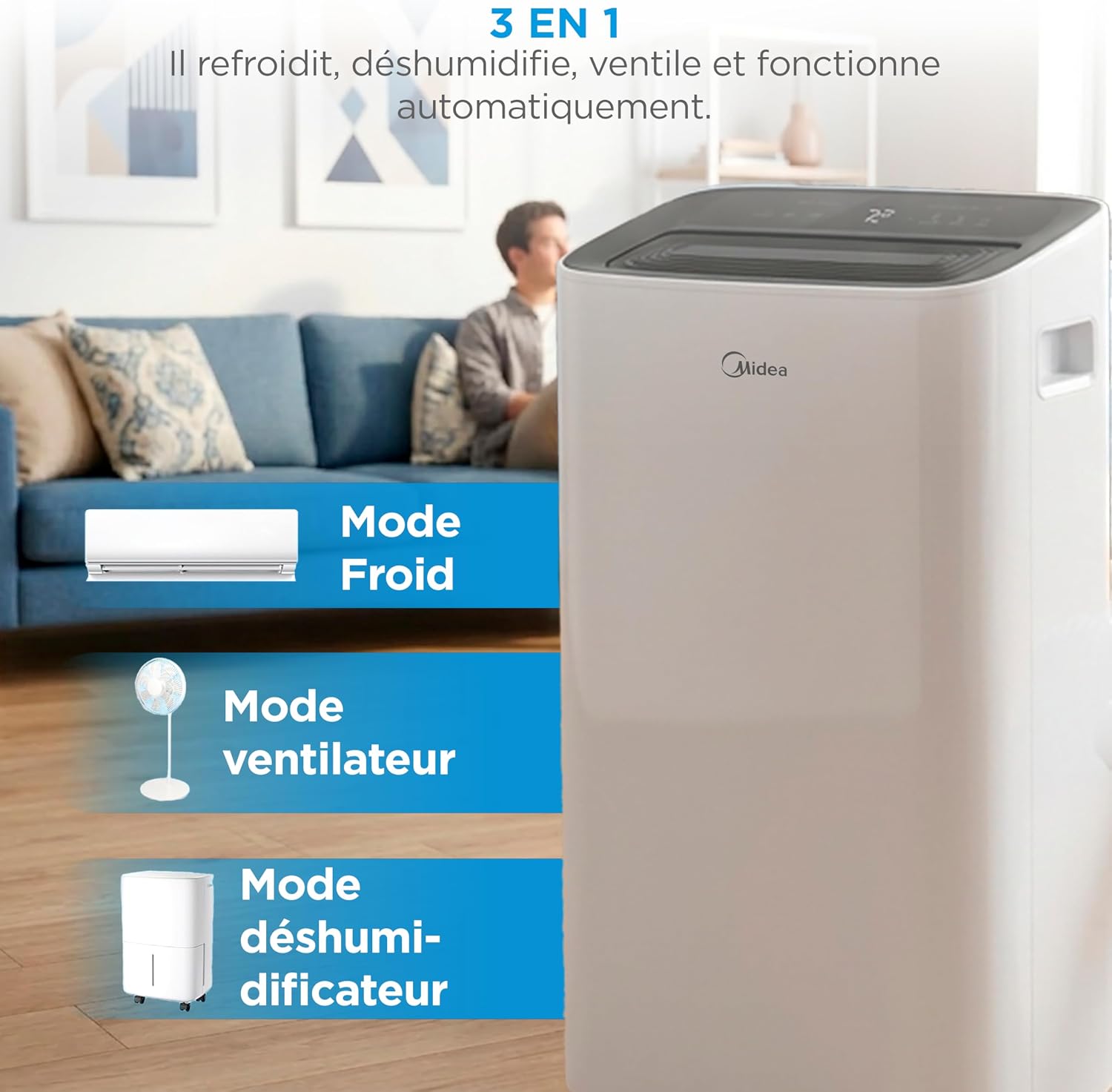 MIDEA 9000 BTU Silent Mobile Air Conditioner with Evacuation | 4 in 1: Air Conditioning, Ventilation, Dehumidification, Sleep | Portable Air Conditioner with App Control & Remote Control | Window Kit Included