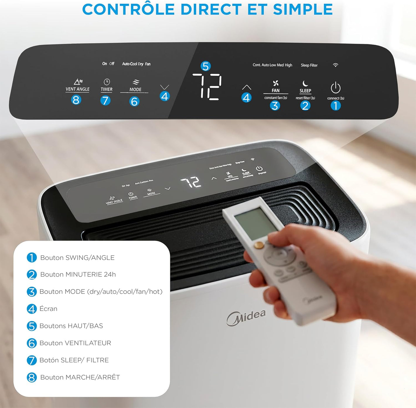 MIDEA Silent Mobile Air Conditioner 12000 BTU with Evacuation | 4 in 1: Air Conditioning, Ventilation, Dehumidification, Sleep | Portable Air Conditioner with App Control & Remote Control | Window Kit Included