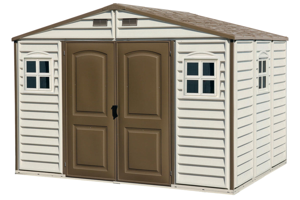 10 x 8 ft Outdoor Garden Storage Shed with Metal Foundation Kit, Steel-Reinforced Roof, Windows & Ventilation System
