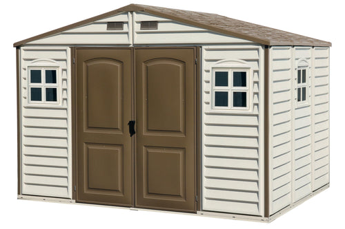10 x 8 ft Outdoor Garden Storage Shed with Metal Foundation Kit, Steel-Reinforced Roof, Windows & Ventilation System