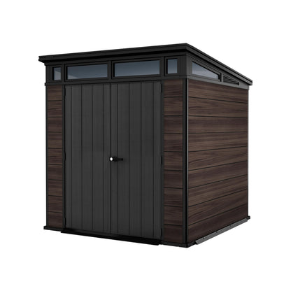 7 x 7 ft Outdoor Garden Storage Shed with Steel-Reinforced Roof, Lockable Double Doors & Weather-Resistant Composite Construction