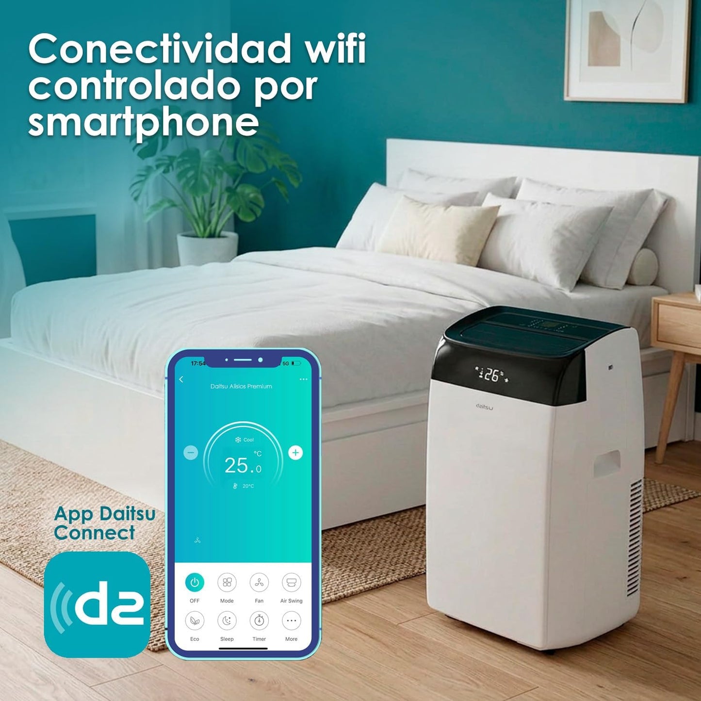 Daitsu Alisios Premium APD12FCX Aire Acondicionado Portátil con Bomba de Calor WiFi 3009 Fridge