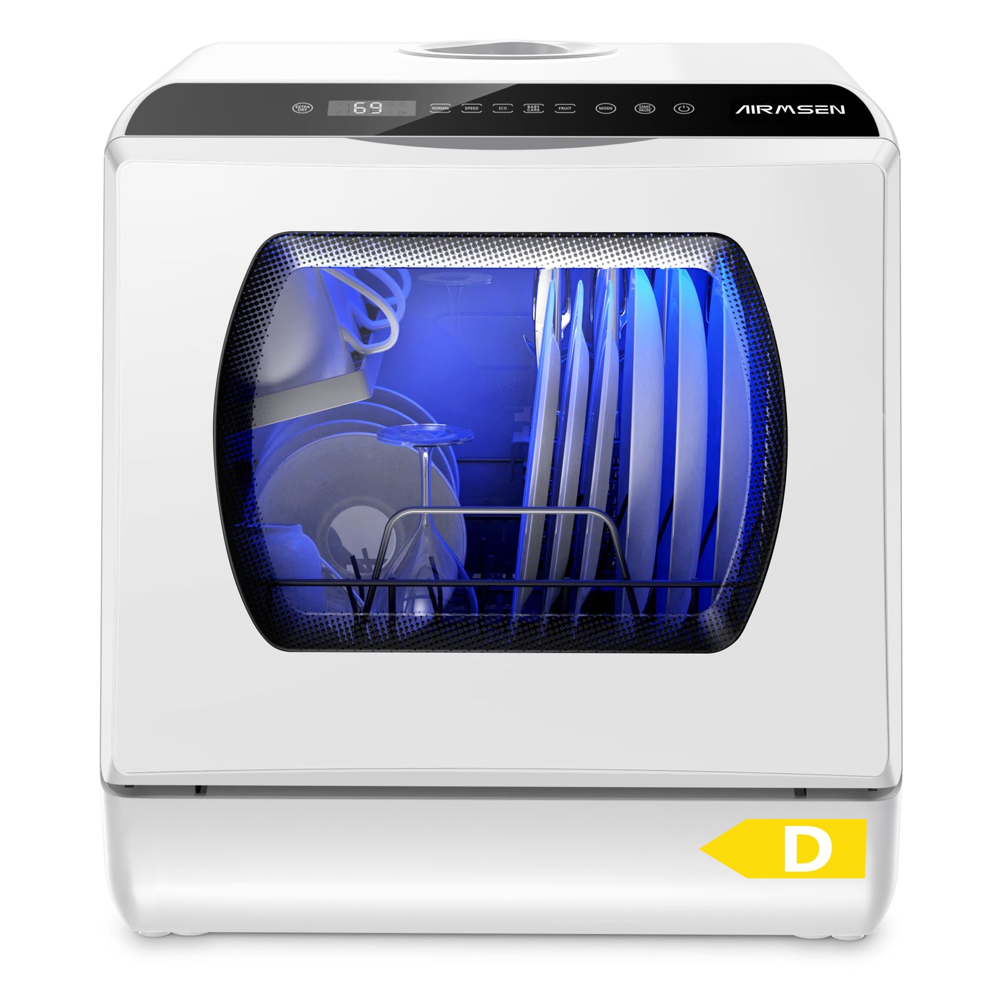 AIRMSEN Mini Table Top Dishwasher - Upgraded 6 Programs Portable Countertop Dishwasher No Plumbing with 2 Water Supply Modes for Kitchen Apartment Outdoor - with Baby Care Mode