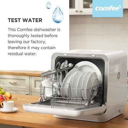COMFEE‘ Table Top Dishwasher, Mini Countertop Dishwasher with 6+3 Programs, Steam Wash, Baby Care & Fruit Wash, No plumbing, Delay Start, 72H Storage, Perfect for Singles or Couples