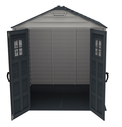 7 x 7 ft Plastic Garden Storage Shed with Heavy-Duty Floor, Fixed Door Windows & Steel-Reinforced Roof Structure