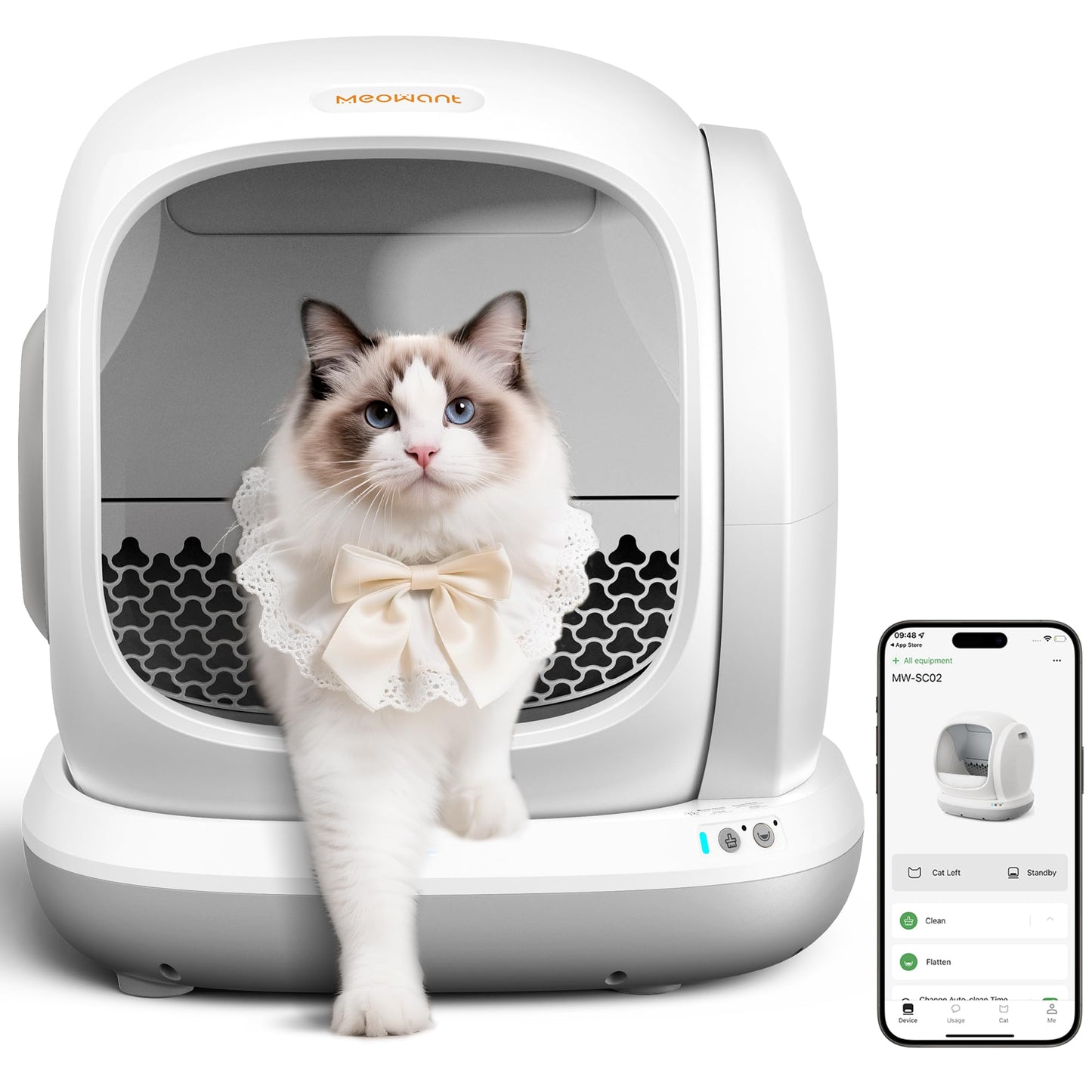 MeoWant Self-Cleaning Cat Litter Box for Multi Cats - 75L Extra Large Open Automatic Cat Box with Mat & Liner, Smart Odor Removal and APP Control