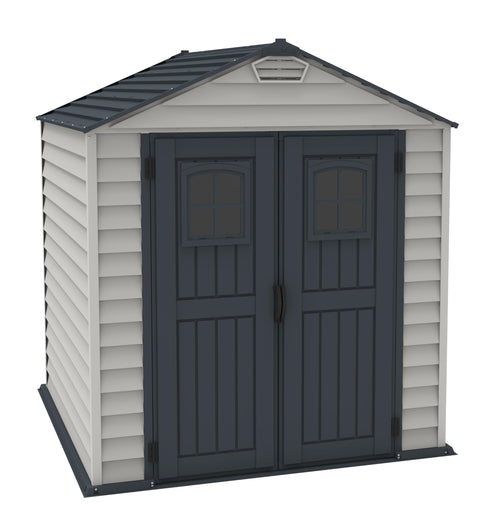 7 x 7 ft Plastic Garden Storage Shed with Heavy-Duty Floor, Fixed Door Windows & Steel-Reinforced Roof Structure