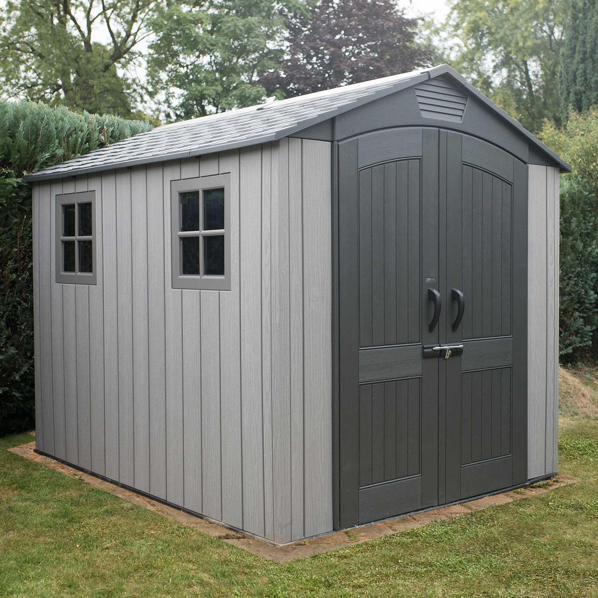 7 x 9.5 ft Outdoor Garden Storage Shed with Steel-Reinforced Roof, HDPE Construction, Skylight & Lockable Double Doors
