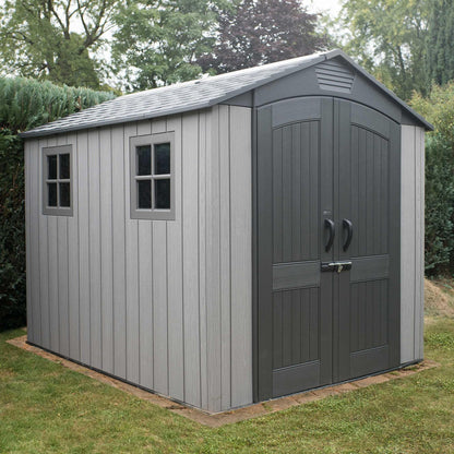 7 x 9.5 ft Outdoor Garden Storage Shed with Steel-Reinforced Roof, HDPE Construction, Skylight & Lockable Double Doors