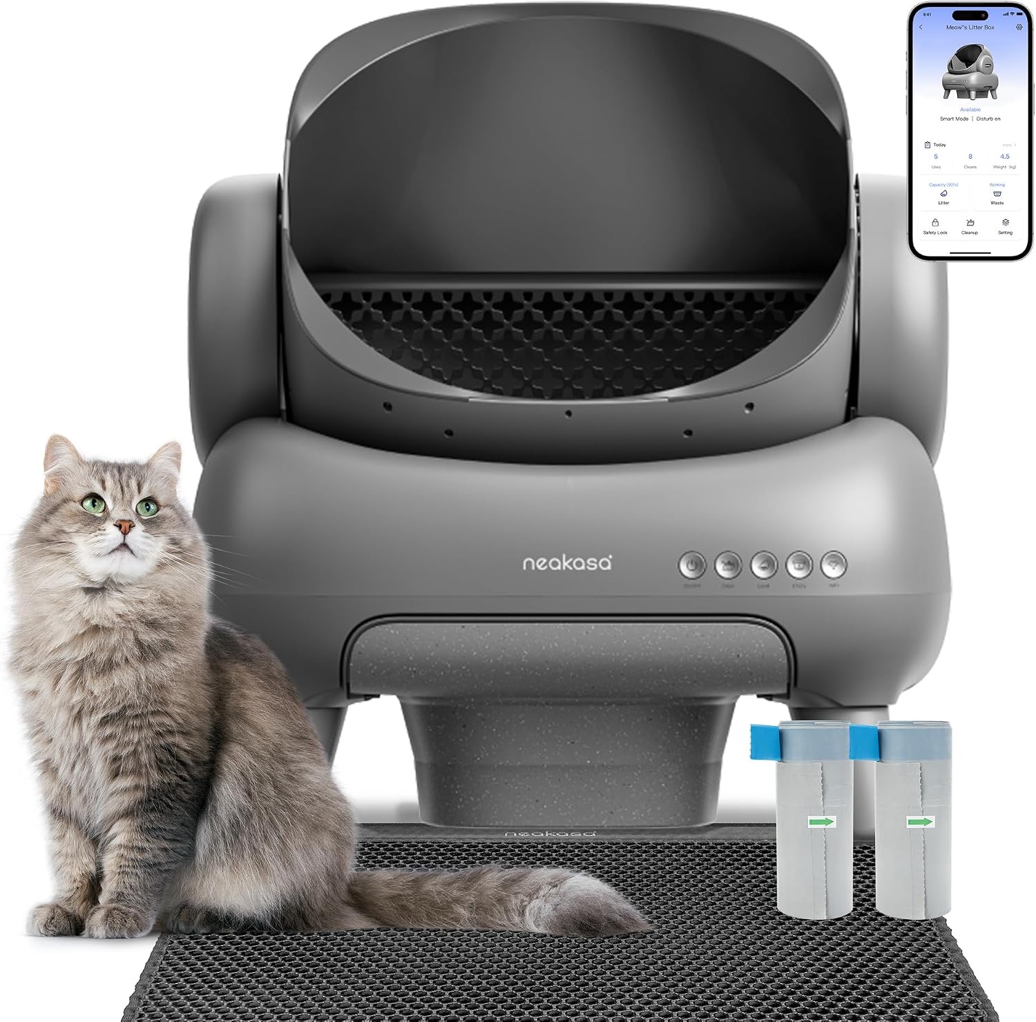 Neakasa M1 Plus Self Cleaning Cat Litter Tray, Open Top Automatic Litter Box with Large Capacity & App Control, Odour-Free Design for Busy Owners & Multi-Cat Homes, Ideal for Travel
