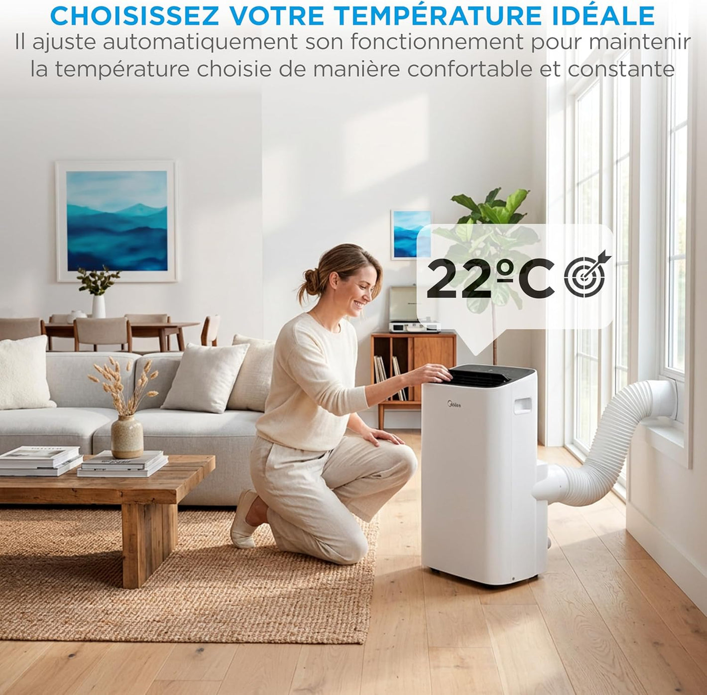 MIDEA 9000 BTU Silent Mobile Air Conditioner with Evacuation | 4 in 1: Air Conditioning, Ventilation, Dehumidification, Sleep | Portable Air Conditioner with App Control & Remote Control | Window Kit Included