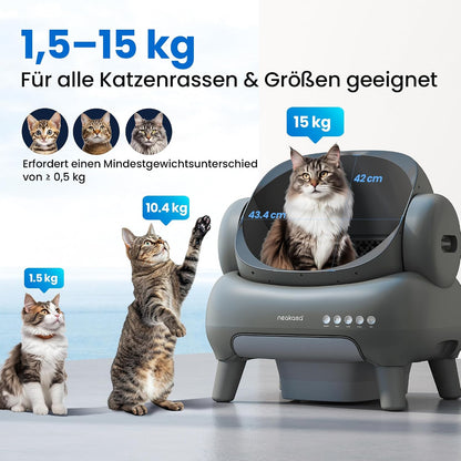 Neakasa M1 Plus Self Cleaning Cat Litter Tray, Open Top Automatic Litter Box with Large Capacity & App Control, Odour-Free Design for Busy Owners & Multi-Cat Homes, Ideal for Travel