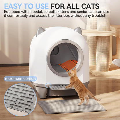 TRIUMPHKEY Automatic Cat Litter Tray, 90L Large Capacity Cat Litter Box with Anti-Pinch Safety,APP-Controlled Includes Scoop, Fragrance Box & Waste Bags, Enclosed for Odor Control, Easy to Clean