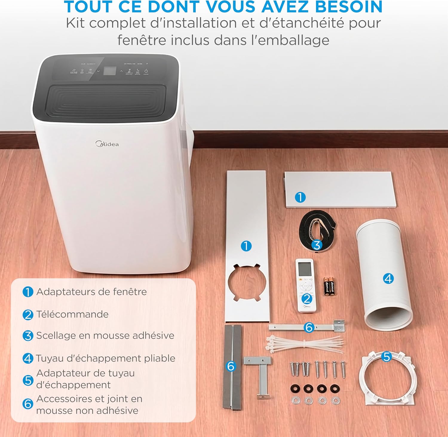 MIDEA 9000 BTU Silent Mobile Air Conditioner with Evacuation | 4 in 1: Air Conditioning, Ventilation, Dehumidification, Sleep | Portable Air Conditioner with App Control & Remote Control | Window Kit Included