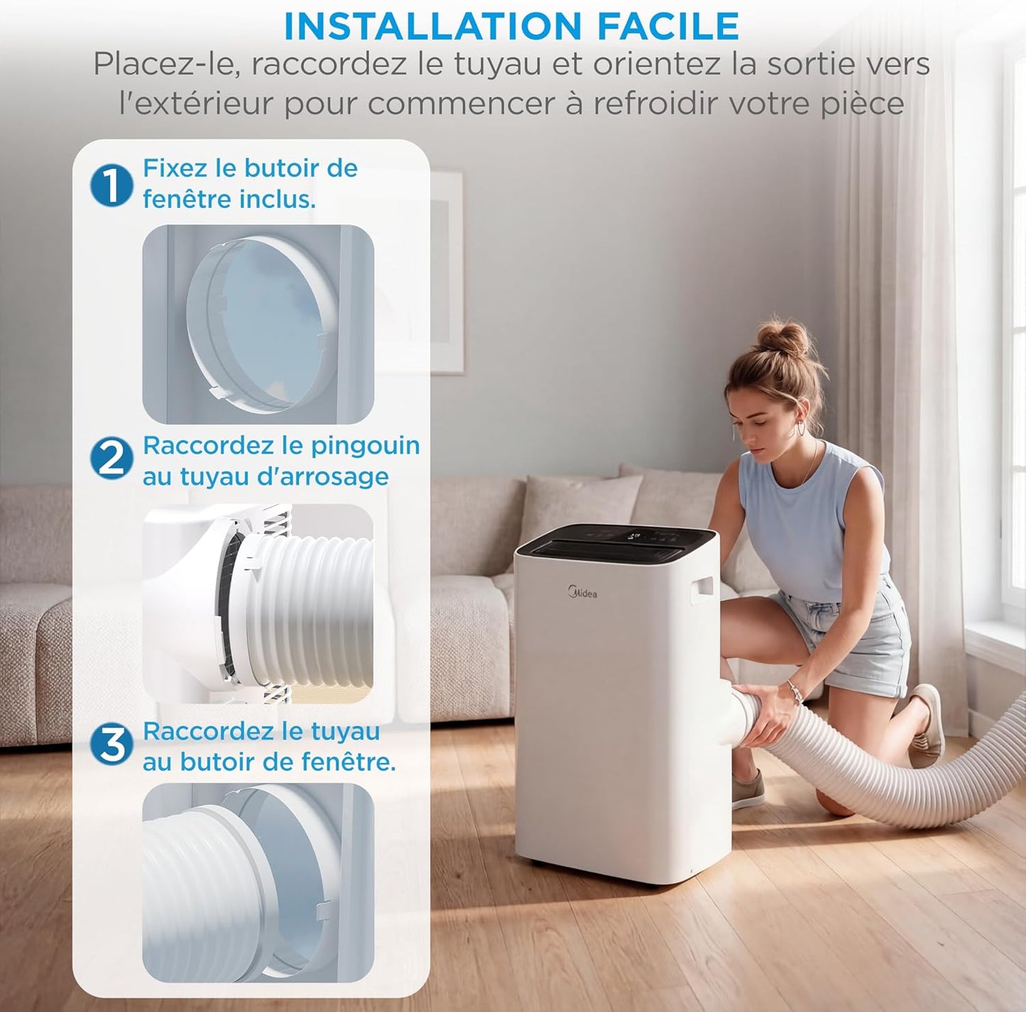 MIDEA Silent Mobile Air Conditioner 12000 BTU with Evacuation | 4 in 1: Air Conditioning, Ventilation, Dehumidification, Sleep | Portable Air Conditioner with App Control & Remote Control | Window Kit Included