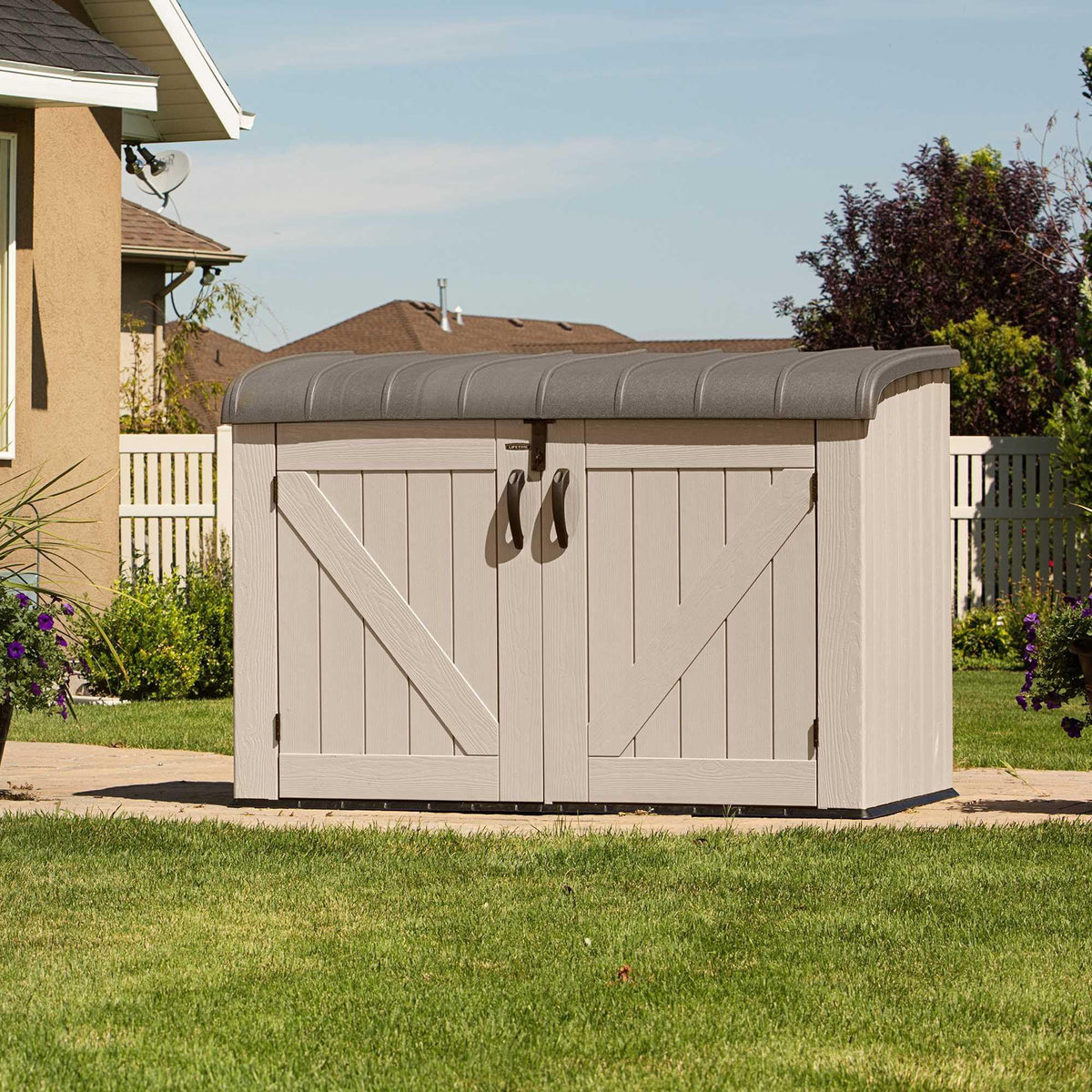 6 x 3.5 ft Outdoor Horizontal Storage Shed with UV-Resistant Plastic Construction, Lockable Doors & Steel Hinges