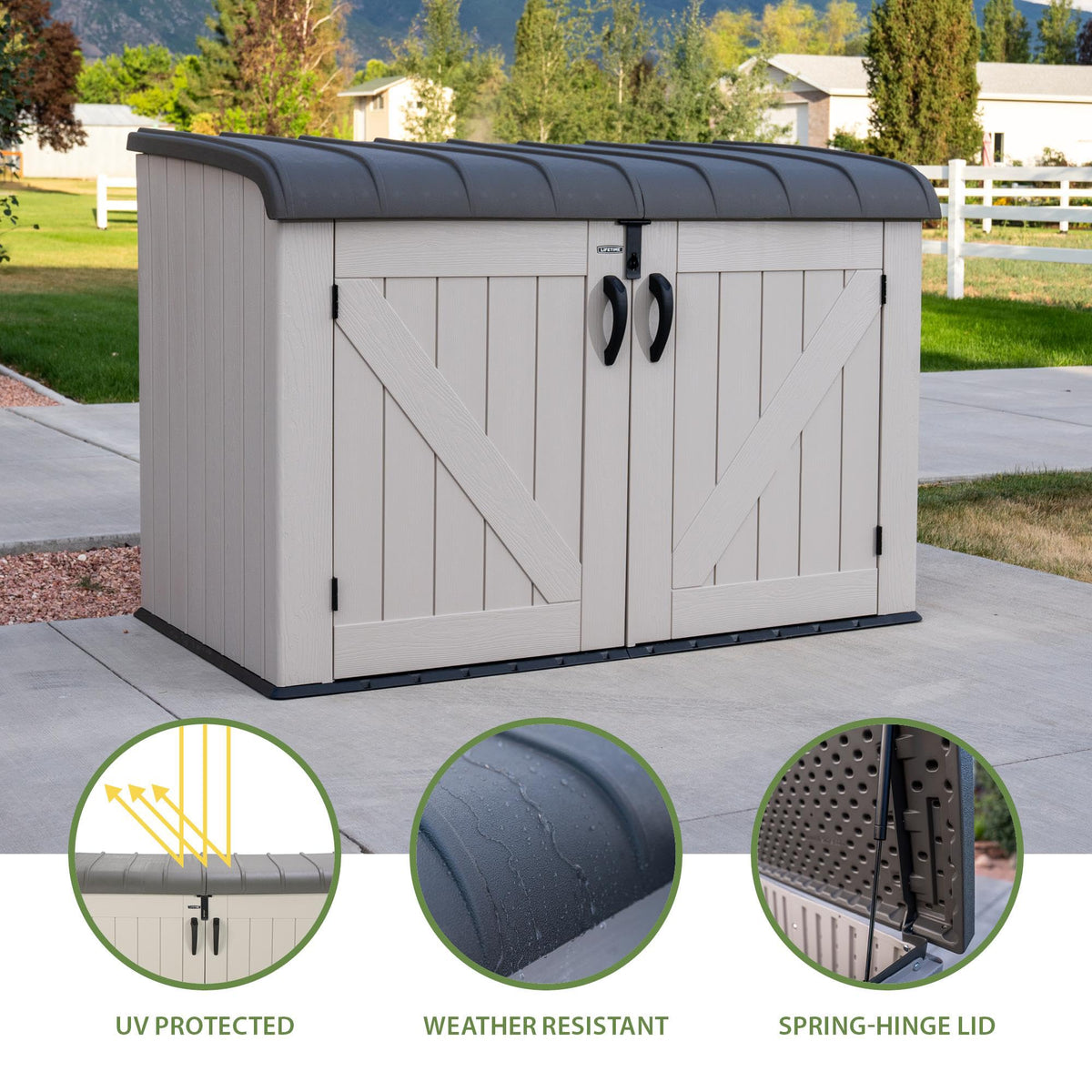 6 x 3.5 ft Outdoor Horizontal Storage Shed with UV-Resistant Plastic Construction, Lockable Doors & Steel Hinges