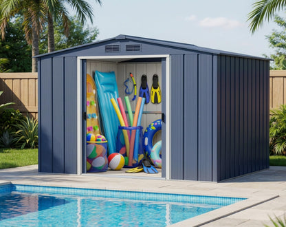 8 x 8 ft Outdoor Metal Garden Storage Shed with Galvanized Steel Construction, Reinforced Roof, Sliding Doors & Ventilation