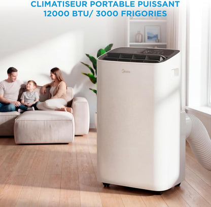 MIDEA Silent Mobile Air Conditioner 12000 BTU with Evacuation | 4 in 1: Air Conditioning, Ventilation, Dehumidification, Sleep | Portable Air Conditioner with App Control & Remote Control | Window Kit Included
