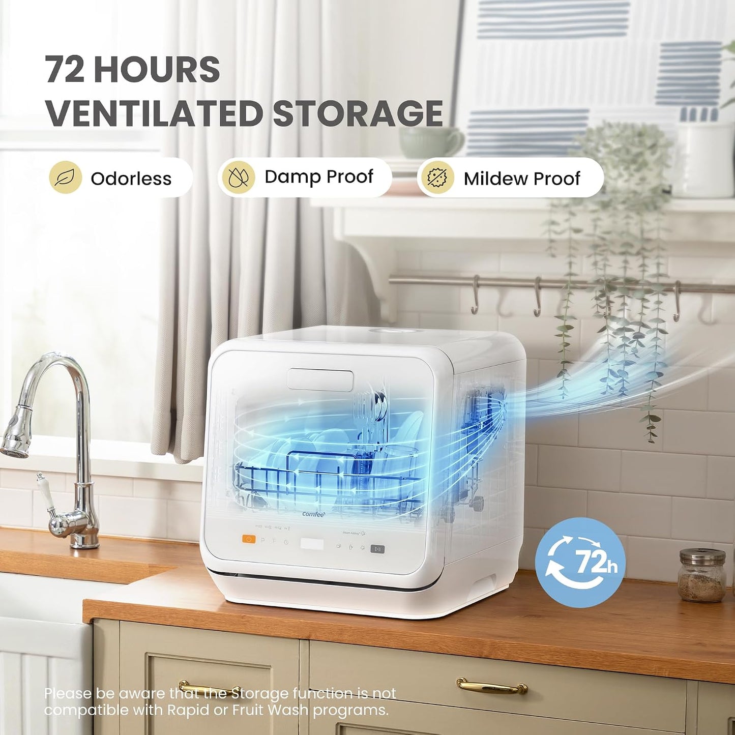 COMFEE‘ Table Top Dishwasher, Mini Countertop Dishwasher with 6+3 Programs, Steam Wash, Baby Care & Fruit Wash, No plumbing, Delay Start, 72H Storage, Perfect for Singles or Couples