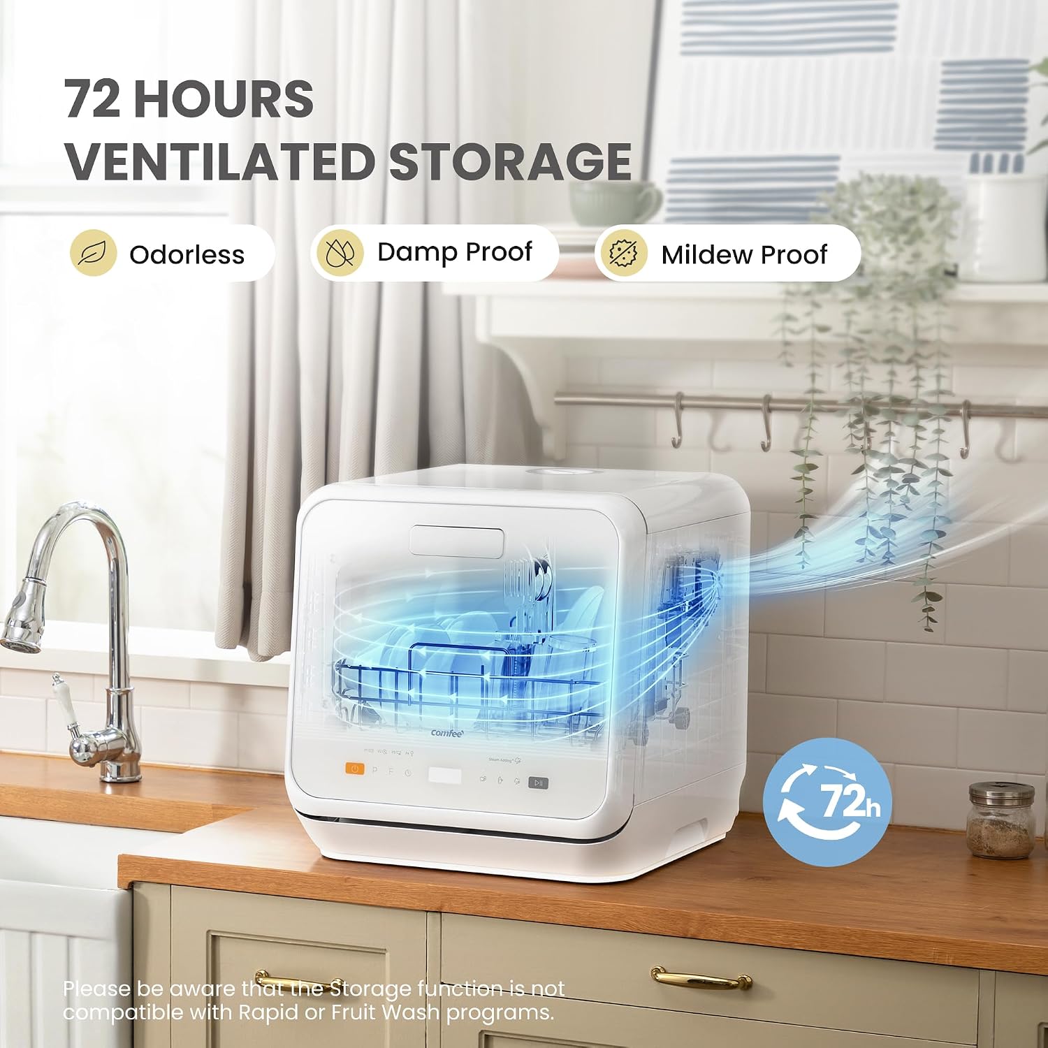 COMFEE‘ Table Top Dishwasher, Mini Countertop Dishwasher with 6+3 Programs, Steam Wash, Baby Care & Fruit Wash, No plumbing, Delay Start, 72H Storage, Perfect for Singles or Couples