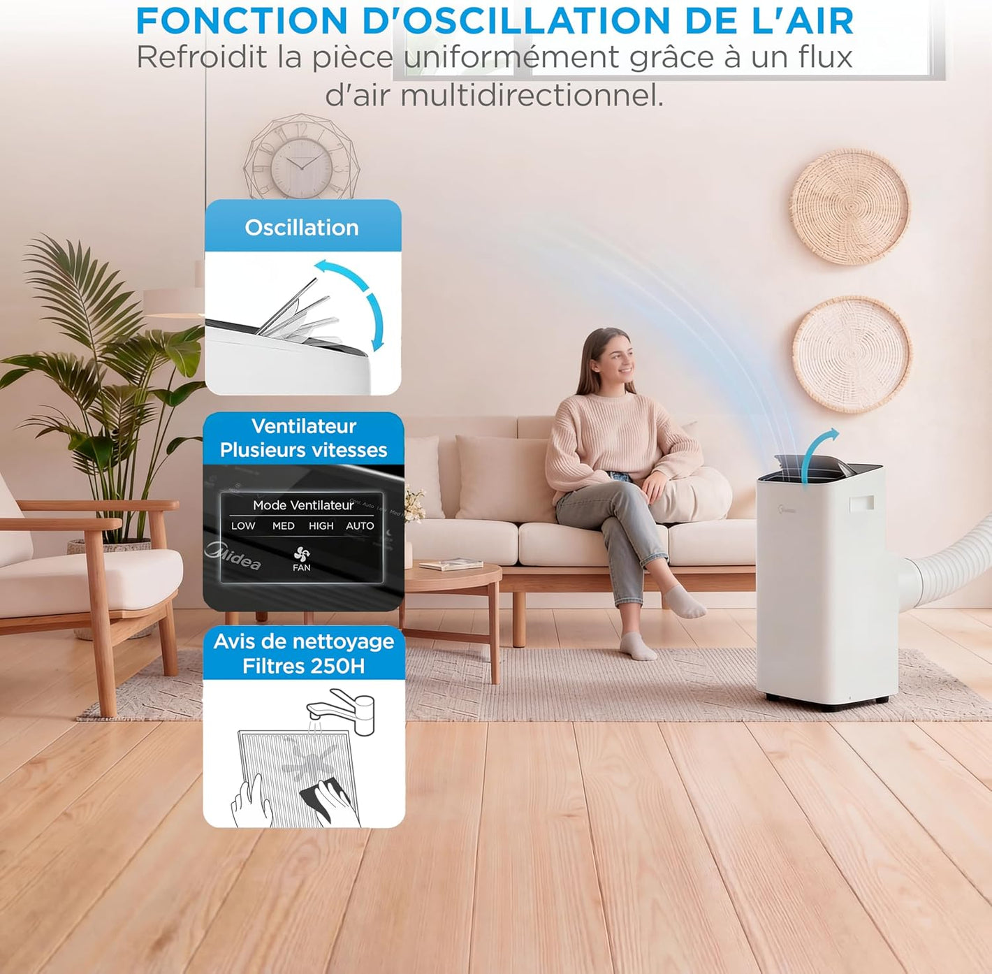 MIDEA Silent Mobile Air Conditioner 12000 BTU with Evacuation | 4 in 1: Air Conditioning, Ventilation, Dehumidification, Sleep | Portable Air Conditioner with App Control & Remote Control | Window Kit Included