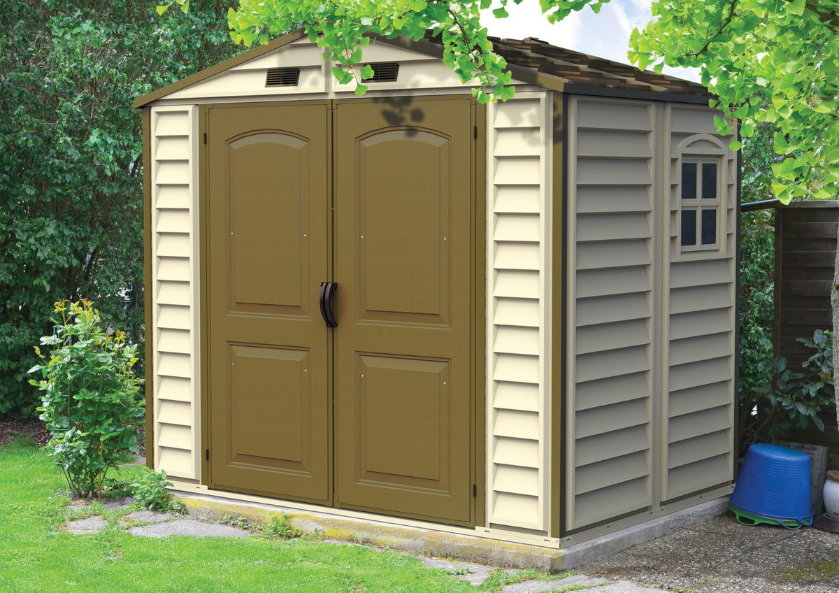 8 x 6 ft Plastic Garden Storage Shed with Fixed Window, Metal Foundation Kit & Steel-Reinforced Roof Structure