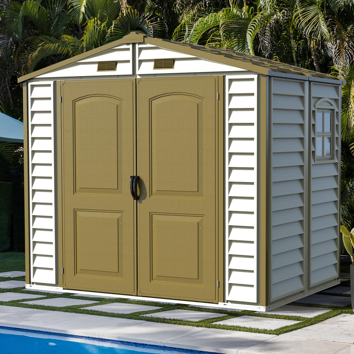 8 x 6 ft Plastic Garden Storage Shed with Fixed Window, Metal Foundation Kit & Steel-Reinforced Roof Structure