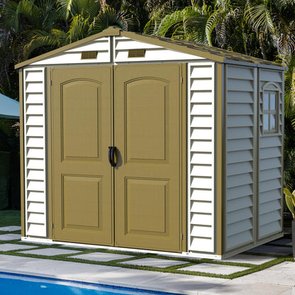 8 x 6 ft Plastic Garden Storage Shed with Fixed Window, Metal Foundation Kit & Steel-Reinforced Roof Structure