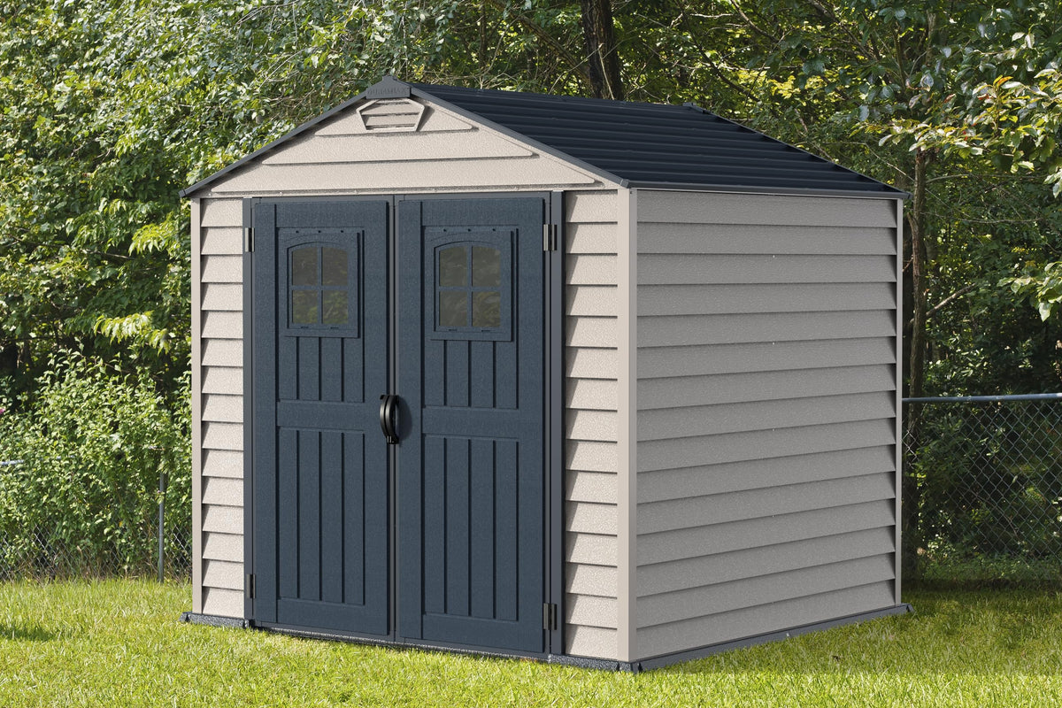 7 x 7 ft Plastic Garden Storage Shed with Heavy-Duty Floor, Fixed Door Windows & Steel-Reinforced Roof Structure