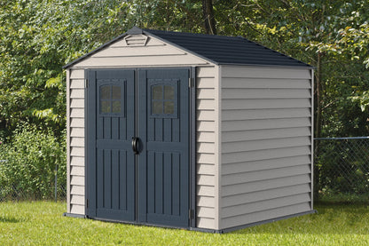 7 x 7 ft Plastic Garden Storage Shed with Heavy-Duty Floor, Fixed Door Windows & Steel-Reinforced Roof Structure